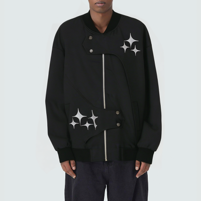 Fashionable black half stand collar men's casual jacket