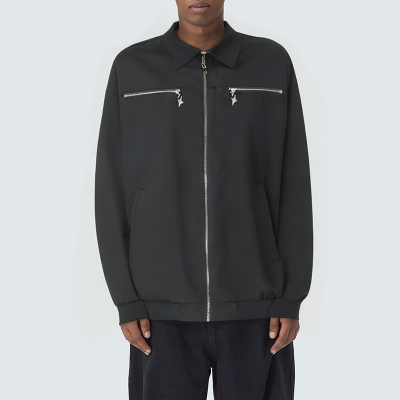 Loose black zipper men's casual jacket
