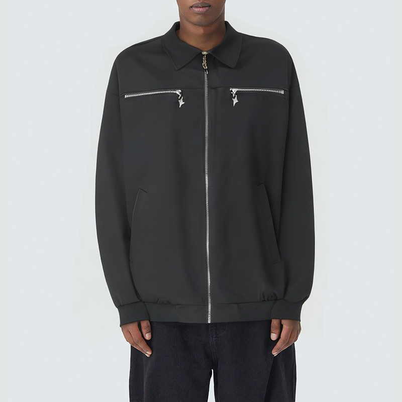Loose black zipper men's casual jacket