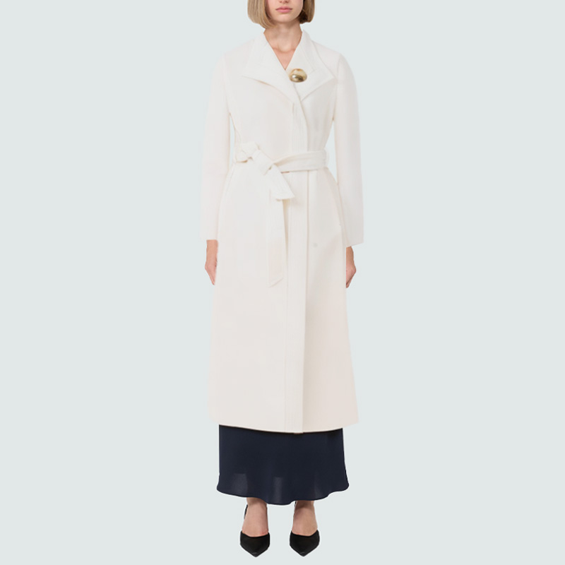 Elegant white warm women's wool coat