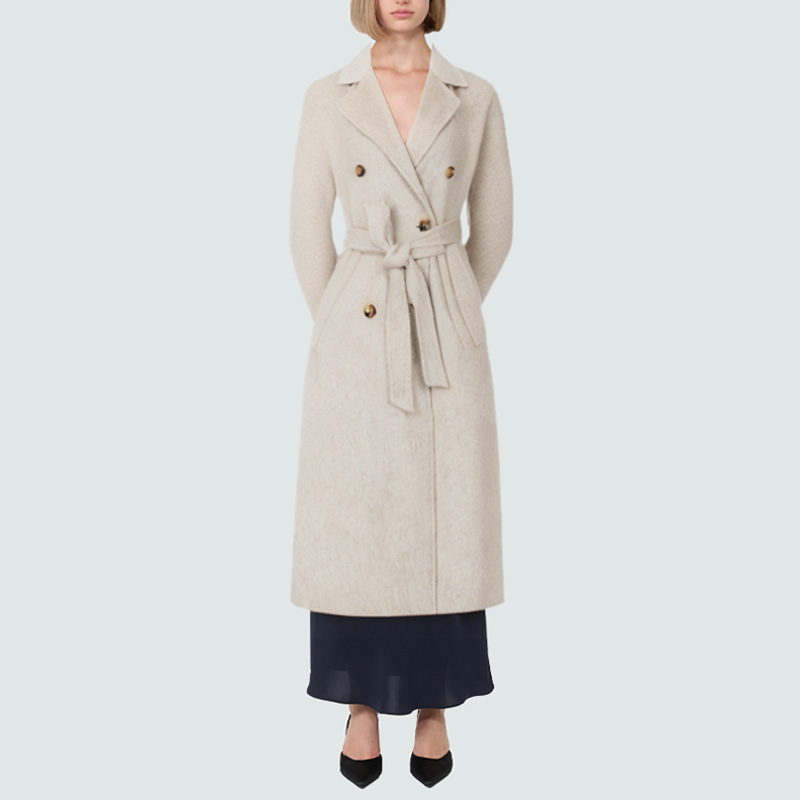 Fashionable double-breasted warm women's wool coat