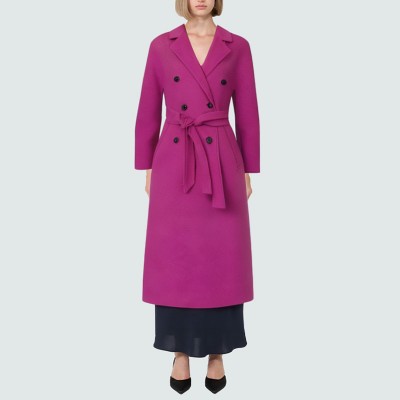 Purple double-breasted warm women's wool coat