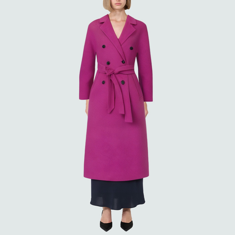 Purple double-breasted warm women's wool coat