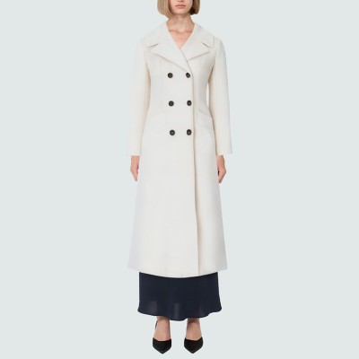 White elegant double-breasted women's wool coat