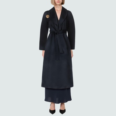 Luxury tie-drape warm women's wool coat
