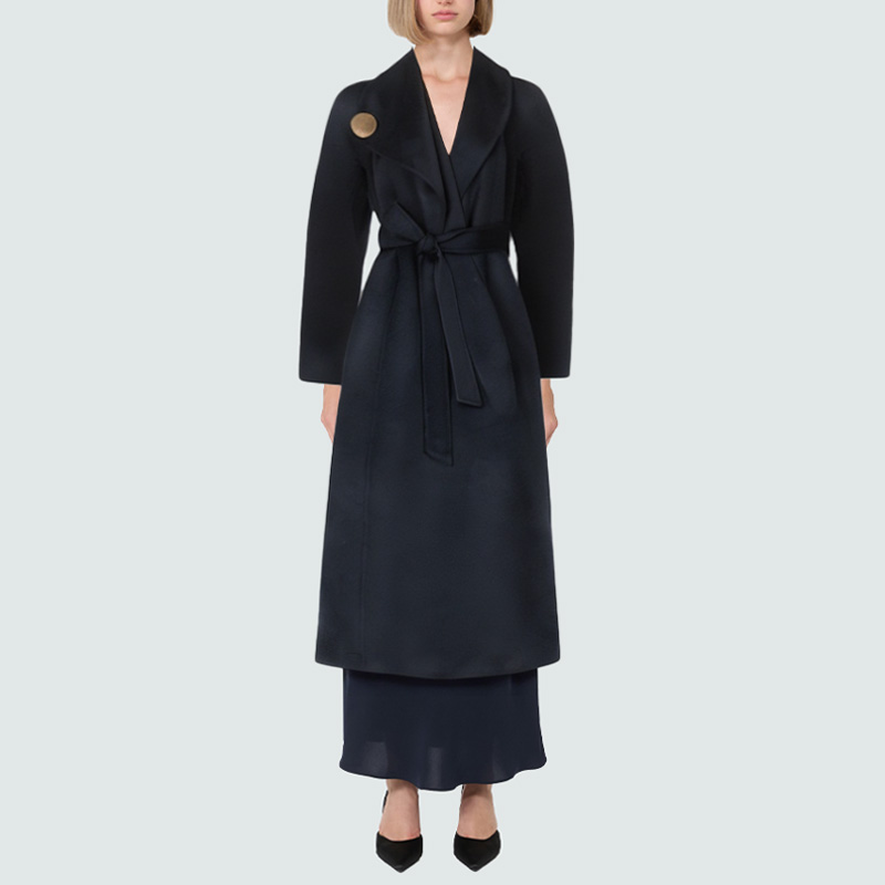 Luxury tie-drape warm women's wool coat