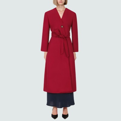 V-neck comfortable warm women's wool coat