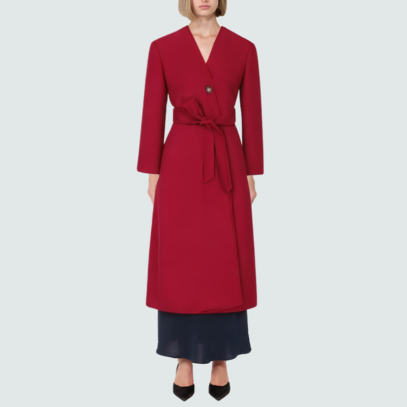V-neck comfortable warm women's wool coat