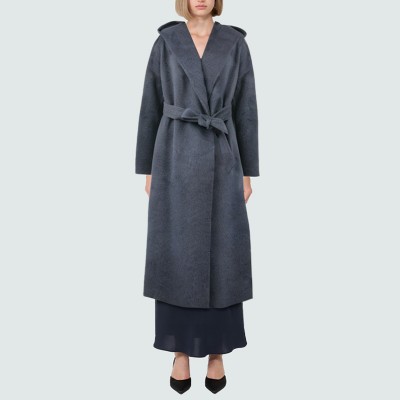 Dark grey hooded women's wool coat