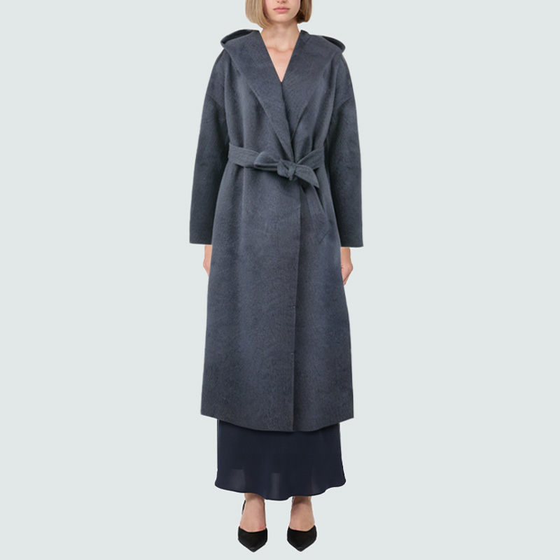 Dark grey hooded women's wool coat