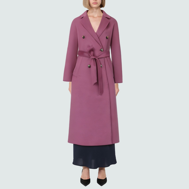 Classic purple double-breasted women's wool coat