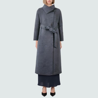 Grey shawl collar warm women's wool coat