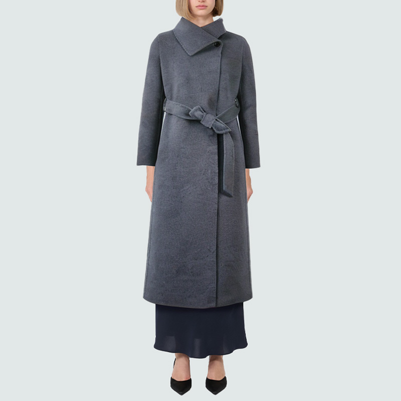 Grey shawl collar warm women's wool coat