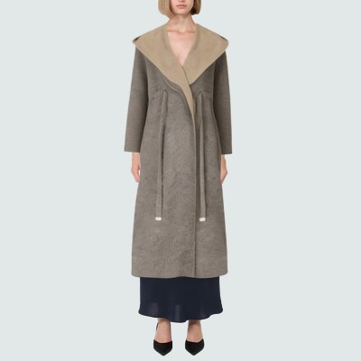 Fashionable warm hooded women's wool coat