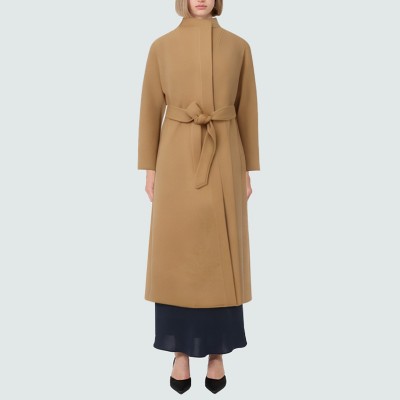 Stand collar waist warm women's wool coat