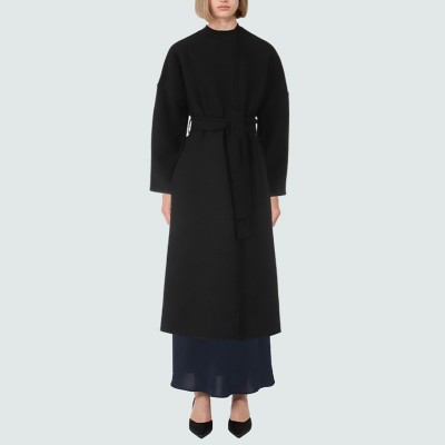 Black simple warm women's wool coat