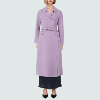 Purple simple belted women's wool coat