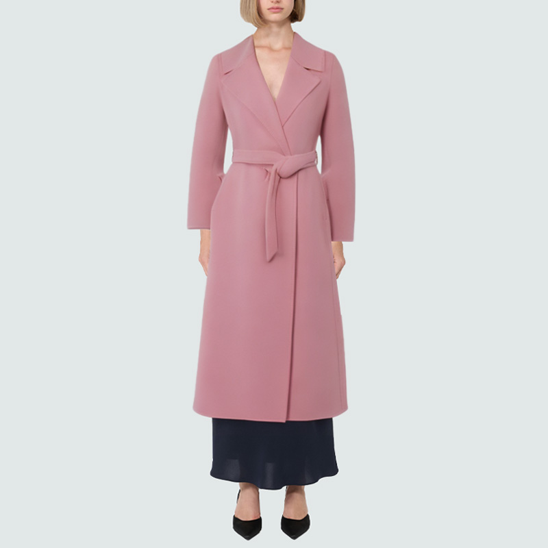 Simple belt warm women's wool coat