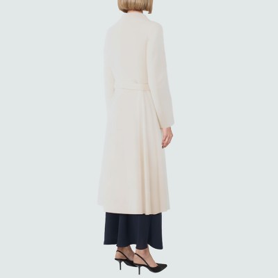 Elegant white warm women's wool coat