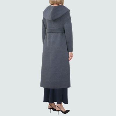 Dark grey hooded women's wool coat