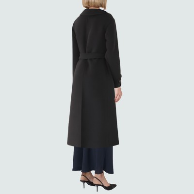 Black notched lapel warm women's wool coat