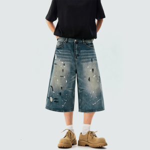 Loose-fitting high-street style denim shorts