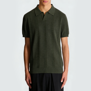 Striped cutout short-sleeved men's polo shirt