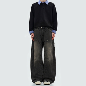 Distressed loose-fitting wide-leg cargo pants