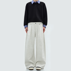 White Elastic waistband loose straight leg sweatpants