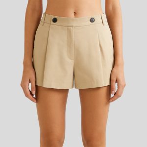 Retro high-waisted pleated button shorts