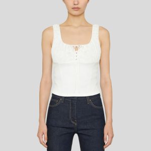 White embroidered casual vest