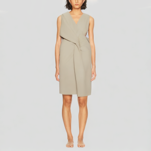 V Neck Sleeveless Solid Color Dress