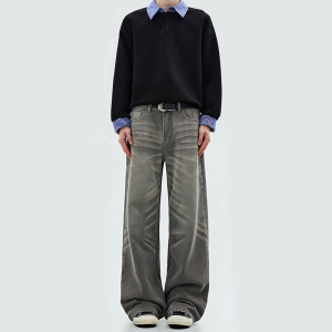 Washed straight-leg distressed work pants