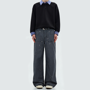 Washed ink splatter loose-fitting cargo pants