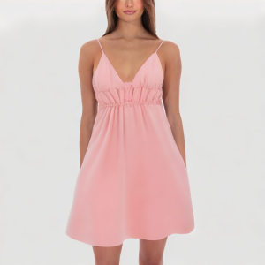 Pink V Neck Suspender Dress