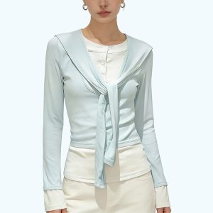 Faux Two-Piece Shawl Long-Sleeved Top