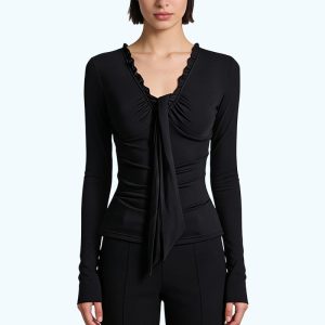 V-Neck Tie-Waist Long-Sleeve Top