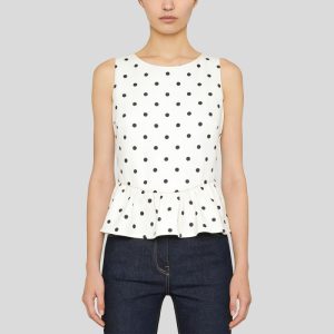 Fresh polka dot zip-up beige vest
