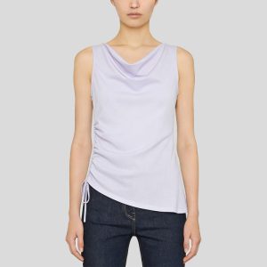 Asymmetrical side-tie crew neck vest