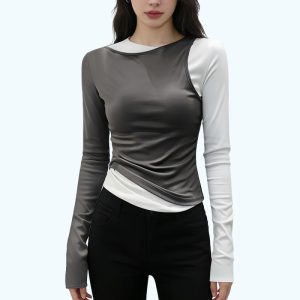 Color blocked Casual Long Sleeved Top