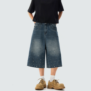 Beaded loose denim shorts