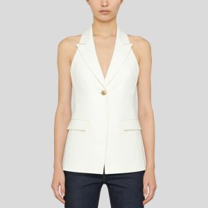 Hollow-out single-button halter neck vest
