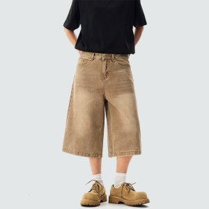 Mid-rise retro blue men's casual denim shorts