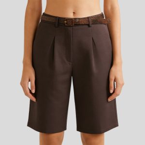 Simple belted zipper casual shorts