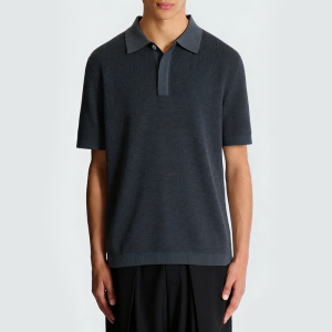 Black polo collar knit cotton T-shirt