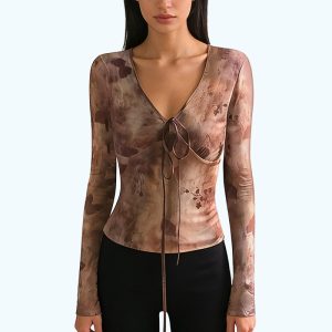 V-Neck Tie-Dye Long-Sleeve Top