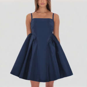Square Neck Pleated Suspender Dress