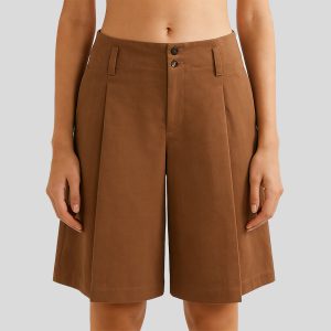 Warm brown printed high-waisted casual shorts